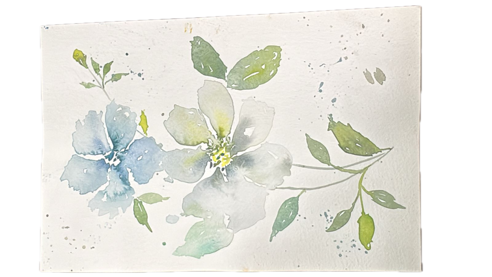 Soft blue and green floral watercolor study