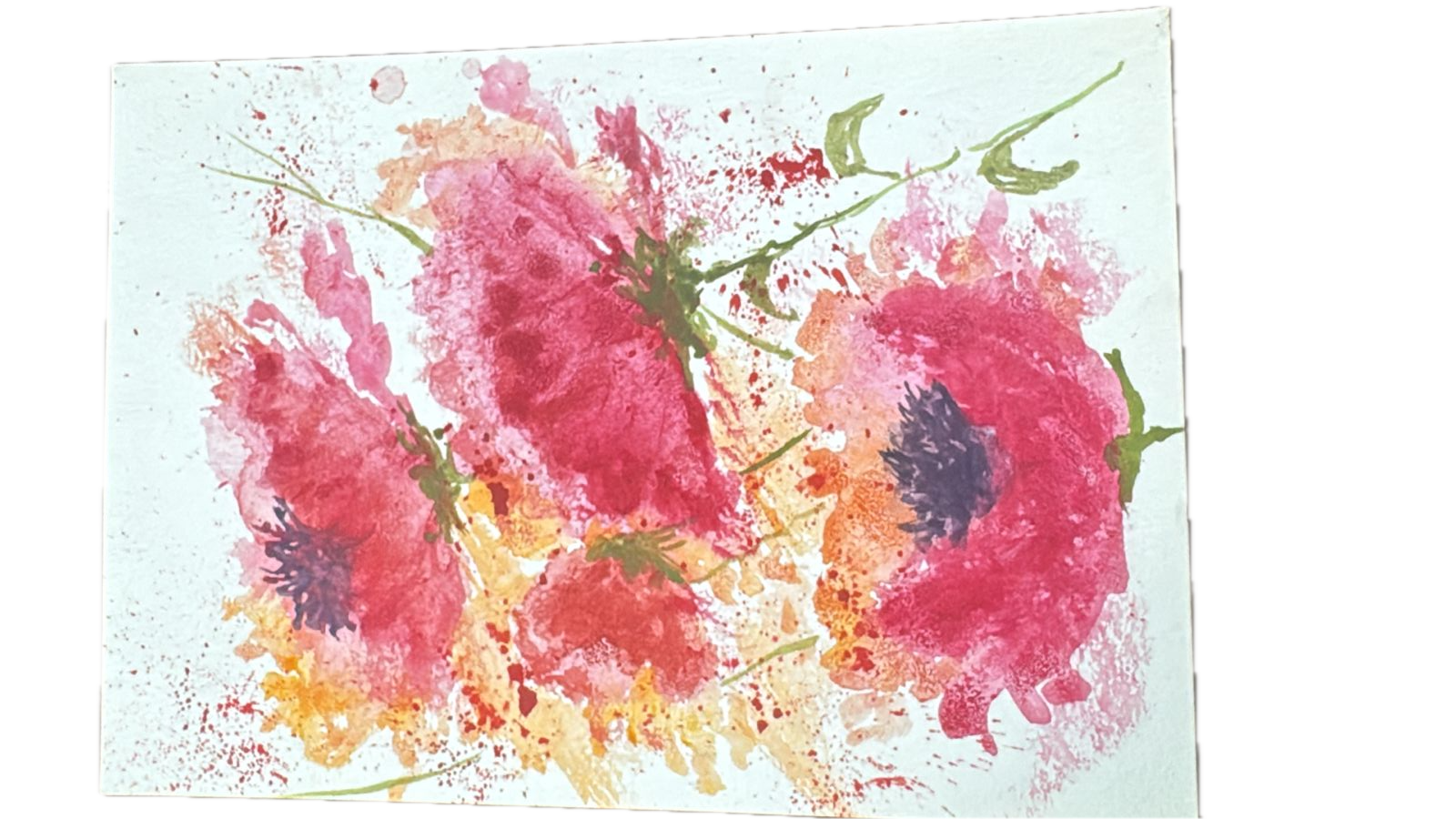 Vibrant red poppies with splatter technique