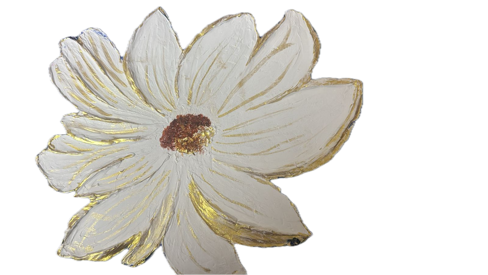 Textured white and gold flower on canvas