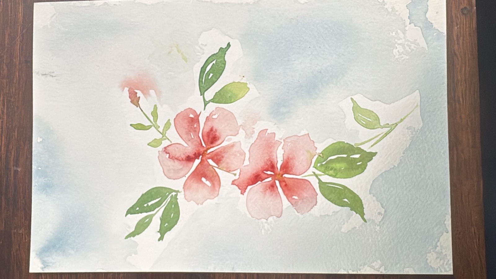 Watercolor hibiscus in soft pink and green